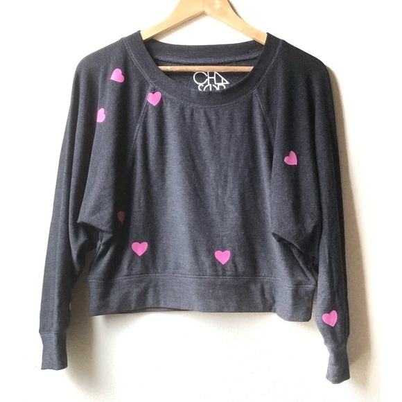 Chaser Pink Heart Cozy Knit Top Cropped Batwing XS - Picture 3 of 12